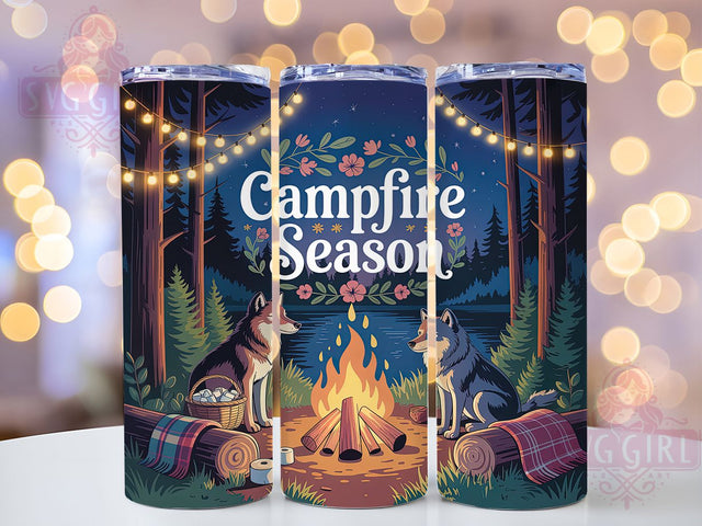 Autumn Campfire Wolf Tumbler, Autumn Night Wrap, 20oz Tumbler Sublimation, Cozy Forest Design, Rustic Fall Sublimation, Wilderness Flame Tumbler, Seasonal Howl Wrap Sublimation SvggirlplusArt 