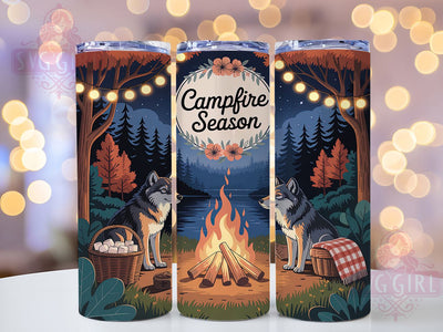 Autumn Campfire Wolf Tumbler, Autumn Night Wrap, 20oz Tumbler Sublimation, Cozy Forest Design, Rustic Fall Sublimation, Wilderness Flame Tumbler, Seasonal Howl Wrap Sublimation SvggirlplusArt 