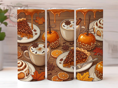 Autumn Caramel Desserts 20oz Tumbler, Caramel Desserts, Autumn Theme, Fall Vibes, Sweet Treats, Whimsical Style, 20oz Wrap, Sublimation Tumbler Sublimation Lara' s Designs 