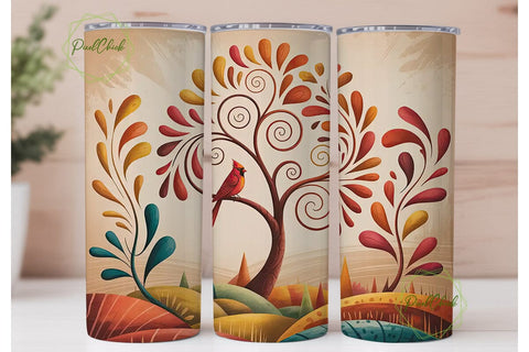 Autumn Cardinal Tumbler Wrap Sublimation PixelChick 
