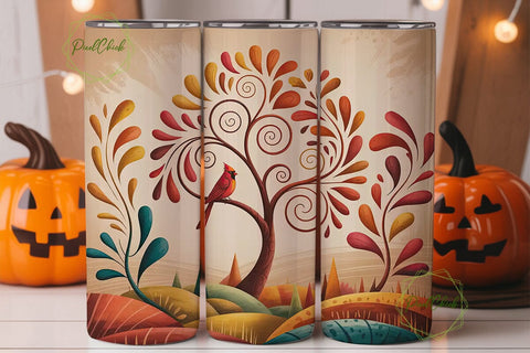 Autumn Cardinal Tumbler Wrap Sublimation PixelChick 