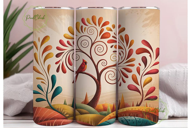 Autumn Cardinal Tumbler Wrap Sublimation PixelChick 