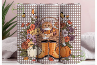Autumn Cat with Pumpkins 20oz Tumbler Sublimation PixelChick 