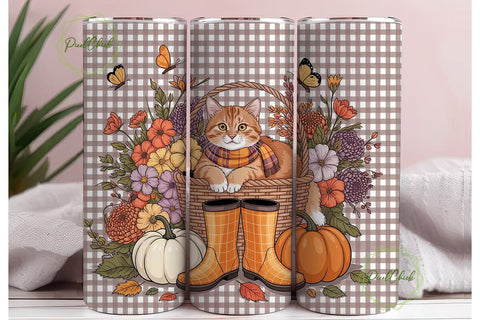Autumn Cat with Pumpkins 20oz Tumbler Sublimation PixelChick 