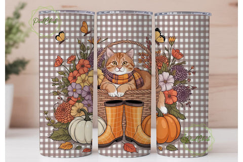 Autumn Cat with Pumpkins 20oz Tumbler Sublimation PixelChick 