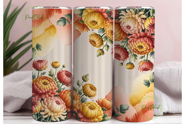 Autumn Chrysanthemum 20oz Tumbler Wrap Sublimation PixelChick 