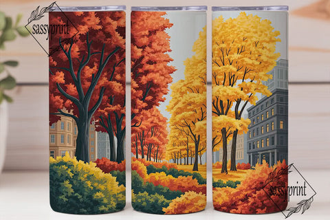 Autumn City Park 20oz Tumbler Wrap Sublimation sassyprint 