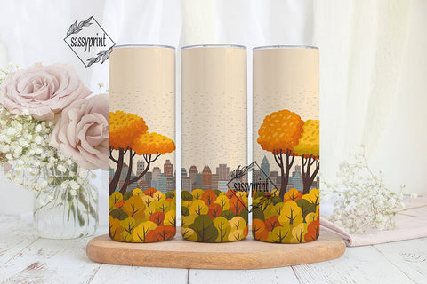 Autumn Cityscape Tree 20oz Tumbler Wrap Sublimation sassyprint 