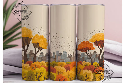 Autumn Cityscape Tree 20oz Tumbler Wrap Sublimation sassyprint 