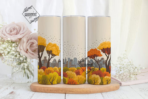 Autumn Cityscape Tree 20oz Tumbler Wrap Sublimation sassyprint 