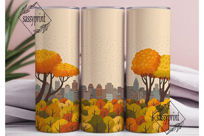 Autumn Cityscape Tree 20oz Tumbler Wrap Sublimation sassyprint 