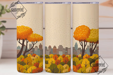 Autumn Cityscape Tree 20oz Tumbler Wrap Sublimation sassyprint 