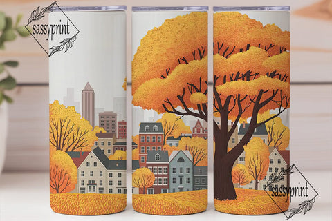 Autumn Cityscape Tumbler Wrap PNG Sublimation sassyprint 