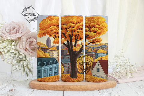 Autumn Cityscape Tumbler Wrap PNG Sublimation sassyprint 