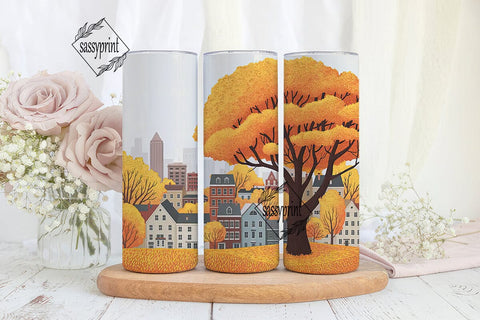 Autumn Cityscape Tumbler Wrap PNG Sublimation sassyprint 