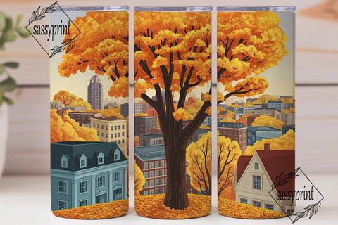 Autumn Cityscape Tumbler Wrap PNG Sublimation sassyprint 