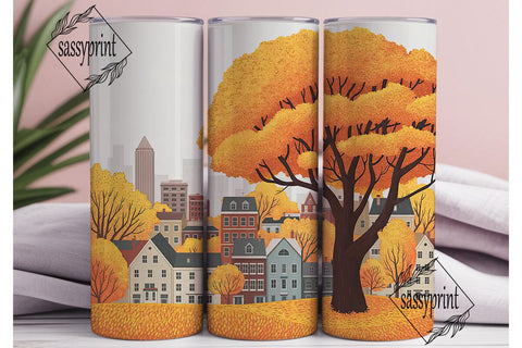 Autumn Cityscape Tumbler Wrap PNG Sublimation sassyprint 