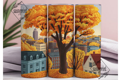 Autumn Cityscape Tumbler Wrap PNG Sublimation sassyprint 
