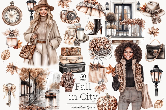Autumn Clipart | Fall City Graphics | Fashion Leopard PNG SVG GlamArtZhanna 