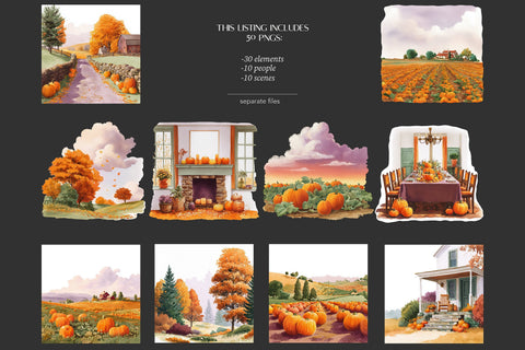 Autumn Clipart | Fall Pumpkins Images | Farm Patch Graphics SVG GlamArtZhanna 