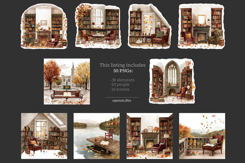 Autumn Clipart | Fall Reading PNG | Library Books Clip Art SVG GlamArtZhanna 
