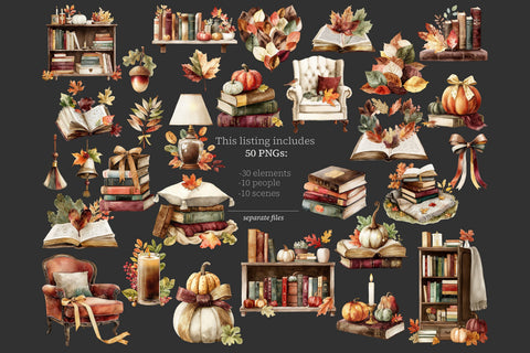 Autumn Clipart | Fall Reading PNG | Library Books Clip Art SVG GlamArtZhanna 