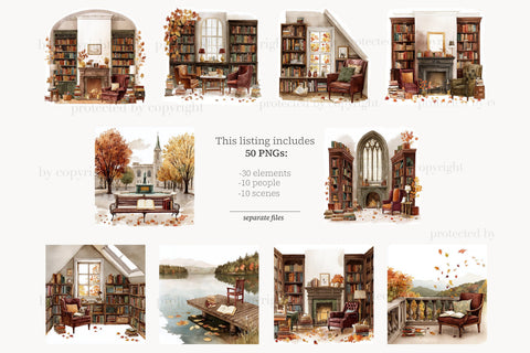 Autumn Clipart | Fall Reading PNG | Library Books Clip Art SVG GlamArtZhanna 