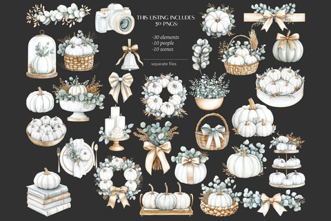 Autumn Clipart | Neutral PNG | White Pumpkin Illustrations SVG GlamArtZhanna 