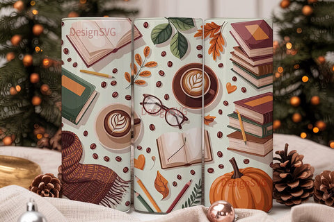 Autumn Coffee & Books 20oz Tumbler Sublimation DesignSVG 