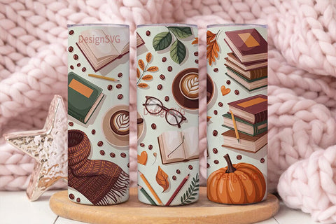 Autumn Coffee & Books 20oz Tumbler Sublimation DesignSVG 
