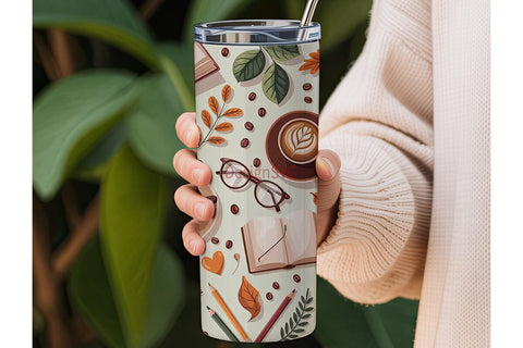 Autumn Coffee & Books 20oz Tumbler Sublimation DesignSVG 