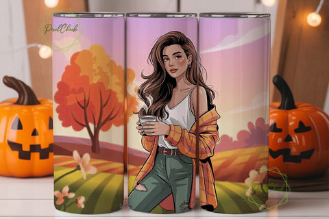 Autumn Coffee Girl 20oz Tumbler Wrap Sublimation PixelChick 