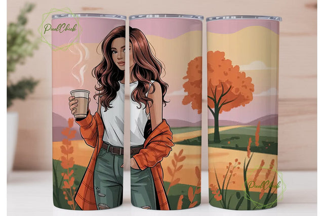 Autumn Coffee Girl 20oz Tumbler Wrap Sublimation PixelChick 
