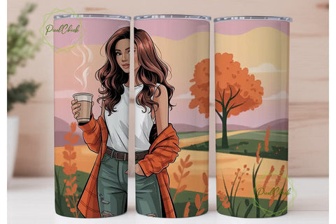 Autumn Coffee Girl 20oz Tumbler Wrap Sublimation PixelChick 