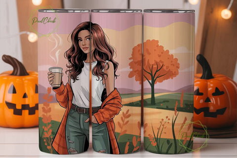 Autumn Coffee Girl 20oz Tumbler Wrap Sublimation PixelChick 