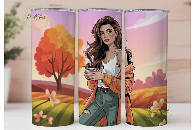 Autumn Coffee Girl 20oz Tumbler Wrap Sublimation PixelChick 
