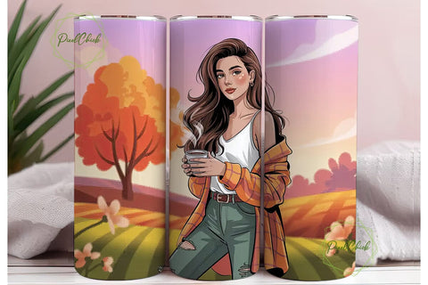 Autumn Coffee Girl 20oz Tumbler Wrap Sublimation PixelChick 