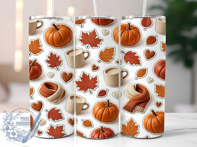 Autumn Coffee Pumpkin 20oz Tumbler, Autumn Theme, Coffee Motif, Pumpkin Design, Cozy Style, Rustic Charm, Skinny Tumbler, Sublimation PNG Sublimation ToriDesigns 