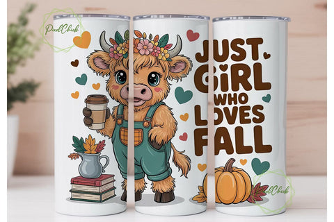 Autumn Cow Calf 20oz Tumbler Wrap Sublimation PixelChick 