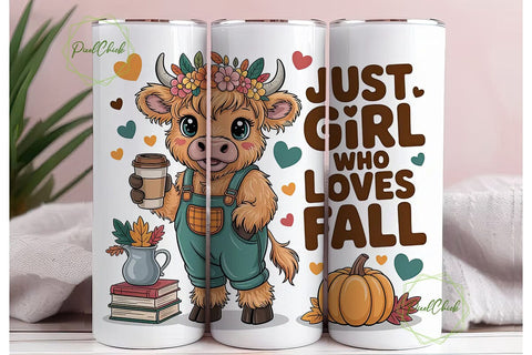 Autumn Cow Calf 20oz Tumbler Wrap Sublimation PixelChick 