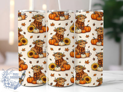 Autumn Cow Pumpkin Charm 20oz Tumbler, Cow Motif, Pumpkin Accent, Autumn Theme, Charm Design, Rustic Flair, Sublimation Wrap, 20oz Tumbler Sublimation ToriDesigns 
