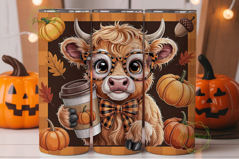 Autumn Cow Tumbler Wrap Sublimation PixelChick 