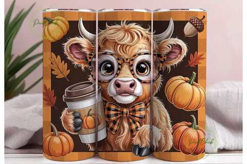 Autumn Cow Tumbler Wrap Sublimation PixelChick 