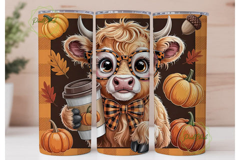 Autumn Cow Tumbler Wrap Sublimation PixelChick 