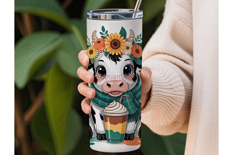 Autumn Cow with PSL 20oz Tumbler Wrap Sublimation DesignSVG 