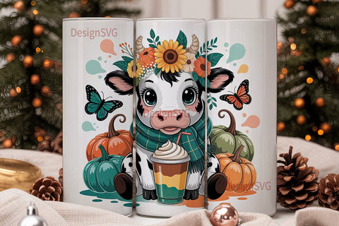 Autumn Cow with PSL 20oz Tumbler Wrap Sublimation DesignSVG 