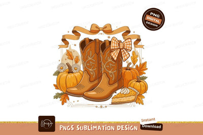 Autumn Cowboy Boots Pumpkin Pie Celebration image Sublimation Designangry 