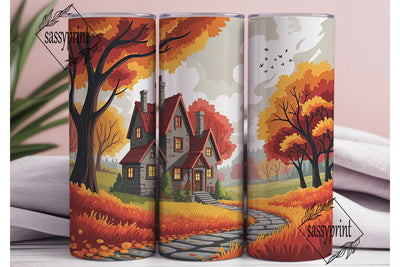 Autumn Cozy Cottage Landscape Tumbler Sublimation sassyprint 