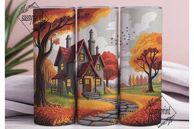 Autumn Cozy Cottage Landscape Tumbler Sublimation sassyprint 
