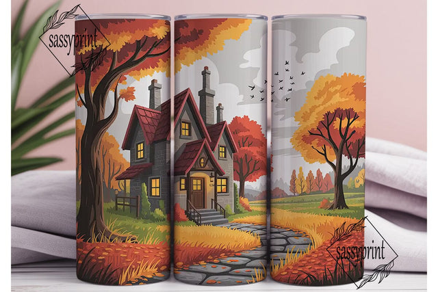 Autumn Cozy Cottage Landscape Tumbler Sublimation sassyprint 